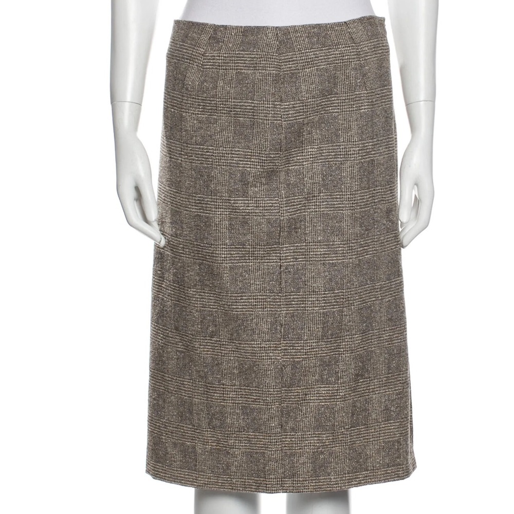 Les Copains Plaid wool blend pencil Skirt knee length brown slit